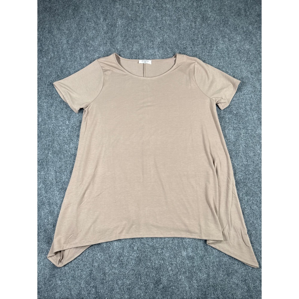 Zenana Women 3XL Beige Short Sleeve Sharkbite Hem Tunic Top Plus Size NEW